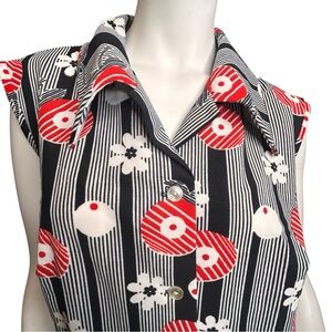 Vintage 70s SHAKER SPORT Sleeveless Floral Top 2X Red Black